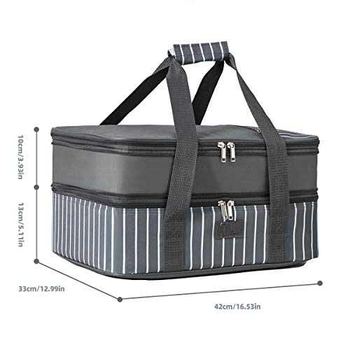 FE FUN ELEMENTS Casserole Carrier, Expandable Insulated Casserole Carriers for Hot or Cold Food, Lasagna Lugger for Parties, Fits 9" x 13" Baking Dish, Grey - style: Double