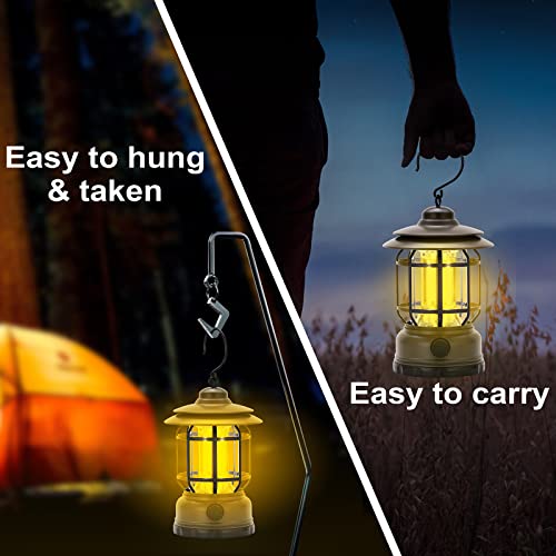 Rechargeable Portable LED Camping Lanterns, Vintage Style Tabletop Lantern, Stepless Dimming, Waterproof IP44 - Green, 2 Pack for Camping, Hanging Tent Light, and Power Outages - style: Green 2 Pack