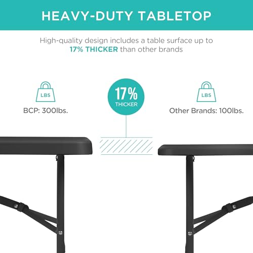 Best Choice Products 8ft Plastic Folding Table, Indoor Outdoor Heavy Duty Portable w/Handle, Lock for Picnic, Party, Pong, Camping - Black - color: Black, size: 8ft