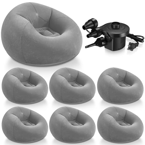 Realspring 6 9 12 Pcs Inflatable Bean Bag Chairs for Adults with Electric Air Pump, Blow up Couch Folding Portable Inflatable Couch Lazy Sofa for Outdoor Movie Night Camping(Gray,6 Pcs) - color: Grey