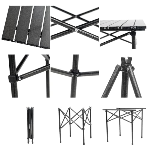 Wind Tour Portable Camping Table Folding Side Table Aluminum Lightweight Table with Carry Bag for Outdoor Cooking Hiking Picnics BBQ Travel (Black) - color: Black