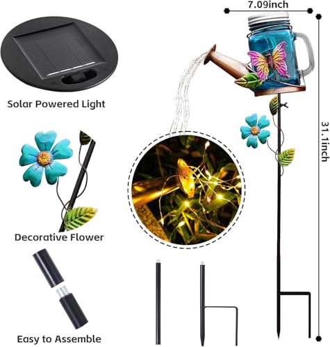 SRNPMIU Solar Watering Can Light, Yard Outdoor Decor Lights, IP65 Waterproof, Hanging Butterfly Garden Light, Outside Garden Flower Bed Decor, Women Gift, Birthday Gifts - color: Blue-Butterfly