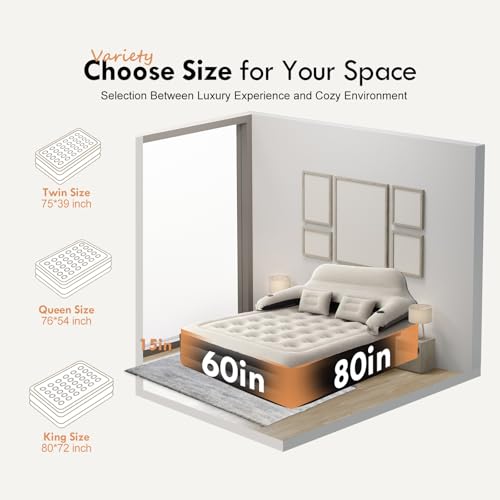 DIMAR GARDEN Queen Air Mattress with Headboard and Pump,Blow Up Mattress Inflatable Bed with Pillows - size: Queen