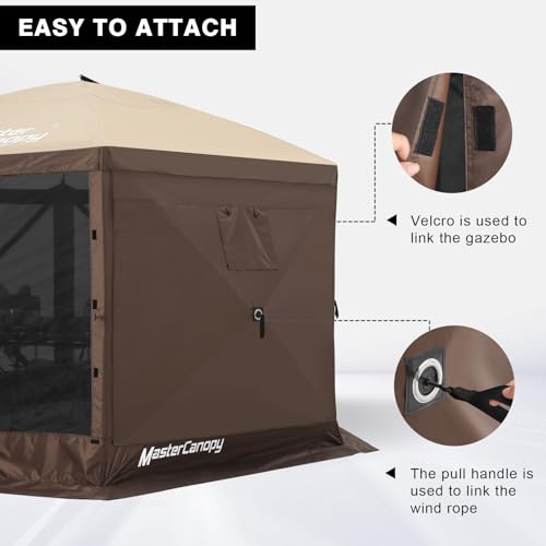 MASTERCANOPY Wind Screen Side Panel with Window for 12x12 Escape Screen Shelter Canopy Tent - Weatherproof, UV Resistant Sun Shade Attachment Accessory (Beige, 1 Pack) - color: Brown, size: 12x12