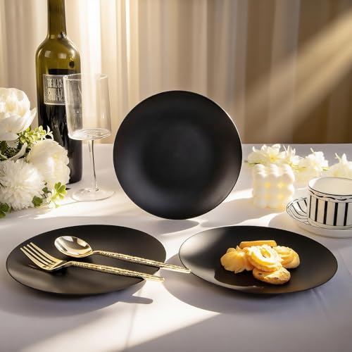 EI enjonirinjonir 80pcs Black Dessert Plates 7.5inch,Disposable Matte Plastic Plate Frosted Small Black Dessert/Cake/Appetizer Plastic Plates Disposable Heavy Duty for Party or Wedding Serve 80 Guest - color: Black Frosted Plastic Dessert Plates