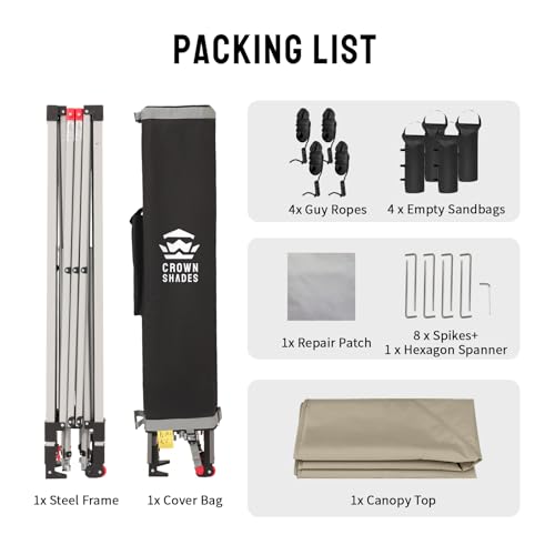 CROWN SHADES 10x10 Pop Up Canopy, Patented Center Lock One Push Tent Canopy, Newly Designed Storage Bag, 8 Stakes, 4 Ropes, Beige - color: Beige, size: 10x10