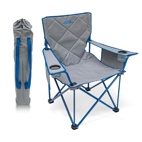 ALPS Mountaineering King Kong Camping Chairs for Adults with Mesh Cup Holders and Pockets, Built Durable and Reliable with Compact Foldable Steel Frame - color: Light Gray