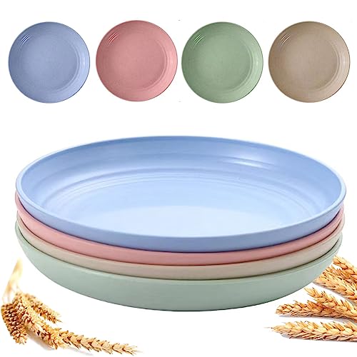 9 Inch Unbreakable Wheat Straw Plates - Reusable Plate Set - Dishwasher & Microwave Safe - Dinner Dishes Lightweight Plates Salad Kids Adult Plate for Kitchen Camping - BPA Free (Plate-9in) - size: Plate-9in