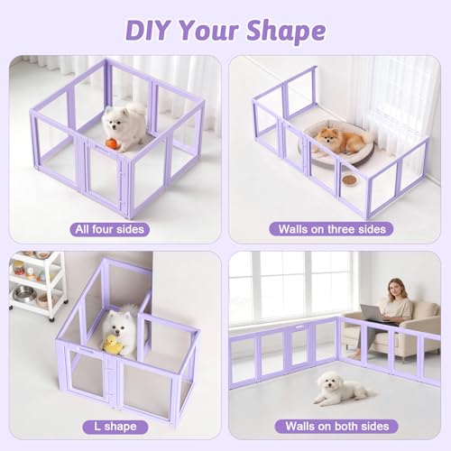 DIY Clear Acrylic Dog Playpen House,Quick Easy Assembly and Disassembly,Strong Floor Suction,Indoor and Outdoor Use,Easy Cleansing Puppy Fence (Purple, 23.6" H, 8PCS) - color: Purple, size: 23.6"H