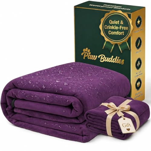 Paw Buddies Premium Waterproof Blanket 80"x90" Velvet-Feel Reversible Throw – Leakproof, Machine Washable Bed & Sofa King Size Protector for Couples, Pets & Travel + Bonus Small Blanket - color: Purple