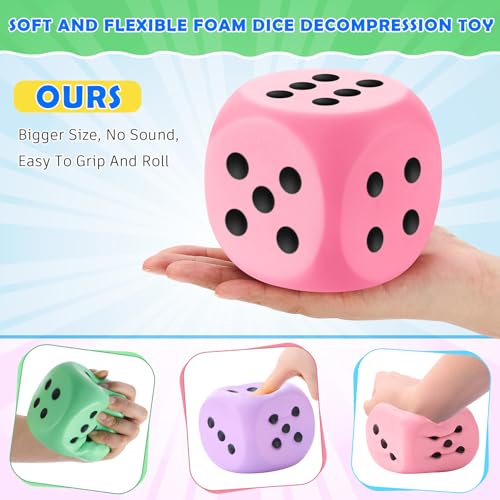 Zomiboo 4 Pcs Jumbo 4 Inch Foam Dice Set, Soft Stress Relief Toy for Kids & Adults, Colorful 6 Sided Giant Dice for Classroom Math, Family Board Games, Holiday Stocking Stuffers(Macaron Colors,Dot) - color: Macaron Colors, style: Dot
