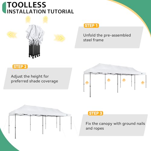 COBIZI 10x30 Heavy Duty Pop Up Canopy Tent with 8 Sidewalls Thicken Frame, Commercial Easy Up Outdoor Wedding Party Tents, All Season Waterproof Windproof with Stakes Sandbags Ropes Roller Bag, White - color: White, size: 10x30