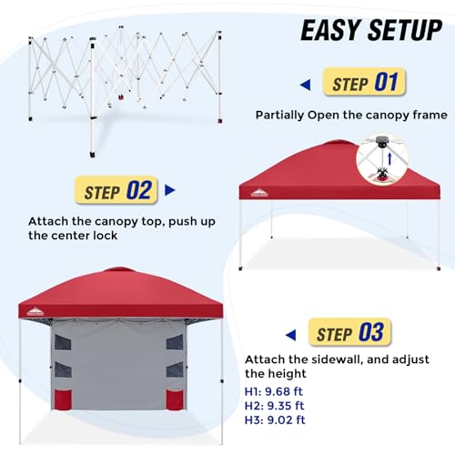 EAGLE PEAK Commercial Canopy 10x10 with Sidewall Storage, Easy OnePerson Setup Pop Up Canopy Tent with Roller Bag, Stakes, Ropes, and Weight Bags, Red - color: Red