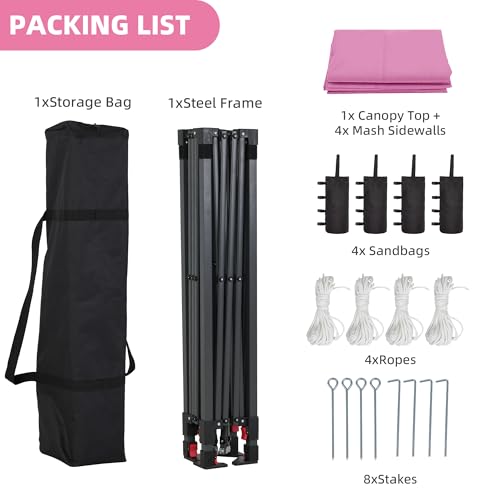 GDY 10x10 Pop up Canopy Tent with Mosquito Netting, Easy up Gazebo for Patio, Camping and Garden, Includes 4 Sandbags, Pink - color: Pink, size: 10x10 with Mosquito Netting