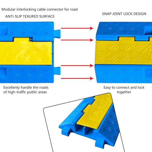 Bright Blue Rubber Cable Protector Ramp Cord Hose Wire Ramp 2 Channel Driveway Cable Protector Sidewalk Hose Cover Heavy Duty 11000lbs Capacity Traffic Speed Bumpes Indoor Outdoor