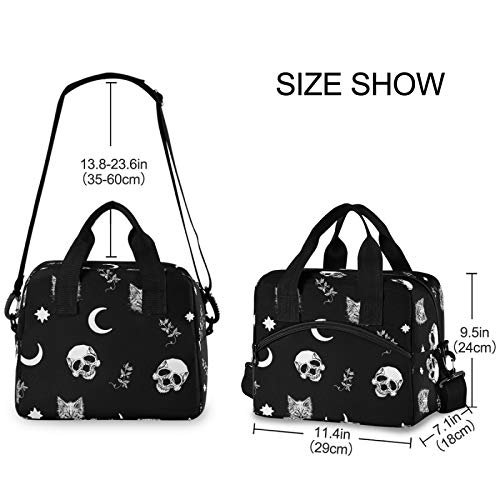 Skull Cat Moon Gothic Insulated Lunch Bag Reusable Lunch Tote Bag Cooler Bag for Women Men Adult Lunch Box with Adjustable Shoulder Strap Leakproof Lunch Bag for Work School Picnic Camping - color: Skull Cat Moon