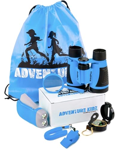 Adventure Kidz - Outdoor Exploration Kit, Children’s Toy Binoculars, Torch, Compass, Whistle, Magnifying Glass, Backpack. Great Kids Gift Set for Camping, Hiking, Educational and Pretend Play. - color: Blue