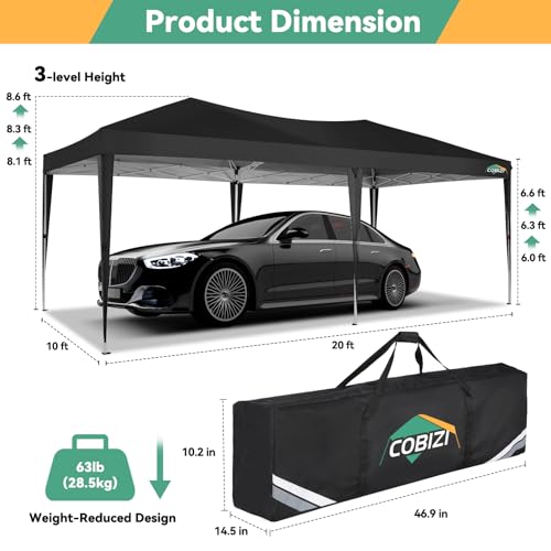 COBIZI 10x20 Canopy Tents for Parties 10x20ft Easy Setup Pop up Tents with Sidewalls & One Push Lock Waterproof Outdoor Large Shelter Party Tent for Wedding Car Port Events Patio Gazebo(Black) - color: BLACK, size: 10x20ft With 6 Sidewalls