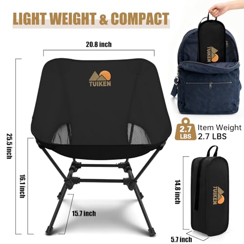 Ultralight Camping Chair Backpacking Chair, Portable Camp Chair with Cup Holder & Storage Bag, Lightweight Compact Folding Chair for Hiking, Travel, Picnic Mountaineering（Deep Black） - color: Deep Black
