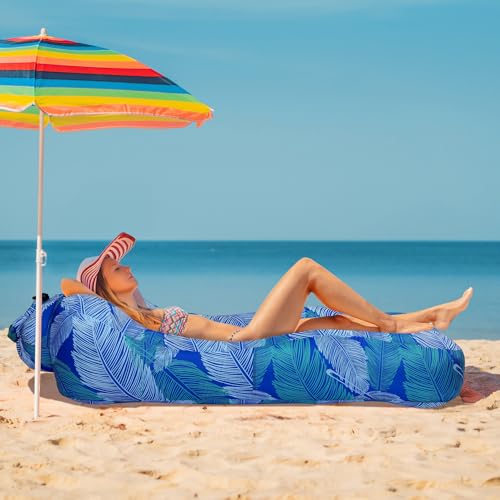 Inflatable Couch Air Lounger for Adults, Ultralight Portable Blow up Couch Air Sofa, Inflatable Beach Lounger Bed for Camping Hiking Festival Backyard Lawn, No Pump Required - color: Klein Blue Feather