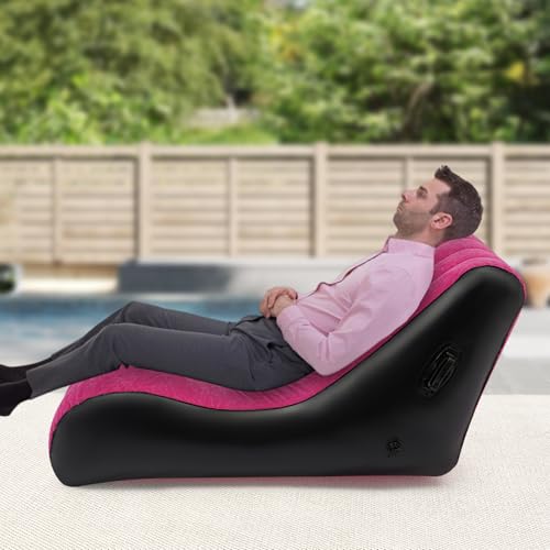 Inflatable Sofa Bed, Portable Leisure Lounger S-Shaped Air Chair Folding Sofa Bed with Air Pump for Living Room Patio Outdoor Camping (Rose-red) - color: Rose-red