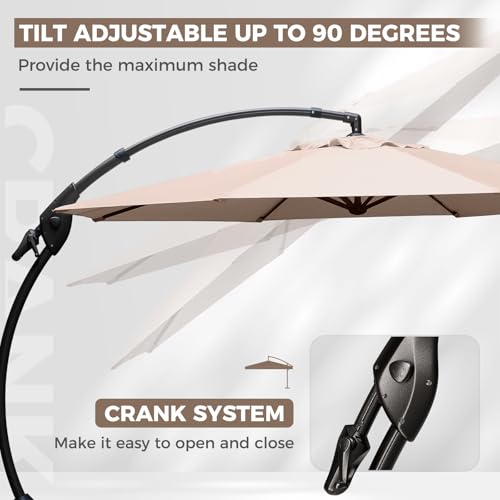 Grand patio 12FT Offset Umbrella Outdoor Round Aluminum Cantilever Umbrella with Base for Garden Deck Poolside (Champagne, 12 FT) - color: Champagne, size: 12 FT