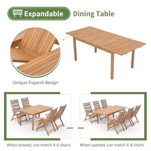 OC Orange-Casual 7 Pieces Patio Dining Set Outdoor Furniture with 6 Foldable Acacia Wooden and Rope Chairs and Large Table for Outdoor,Yard, Garden, Porch，Beige - color: Beige