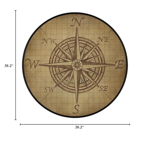 Compass Rose Retro Round Area Rug, Vintage Pattern Non-Slip Circle Rug for Bedroom Living Room Outdoor Study Playing Floor Mat Carpet, 3' Diameter - color: Compass Rose Retro, size: 3' Diameter