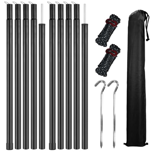 Tent Poles for Tarp, KescherAb Adjustable Tarp Poles Aluminium Tarp Poles Set of 2 for Tent Fly, Awning, Outdoor Camping, Hiking, Backpacking & Rainfly with Pegs & Reflective Ropes, Black - color: Black