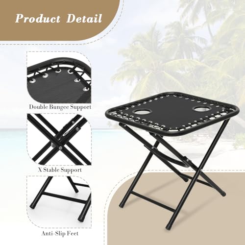 Athena Collection Zero Gravity Outdoor Lounge Chair Set of 2 with Side Table, 25" Width Pool Lounge Lawn Chairs Reclining with Cup Holder, Outdoor Chaise for Beach Patio Backyard Outside, Black - color: Black, style: 25" Width