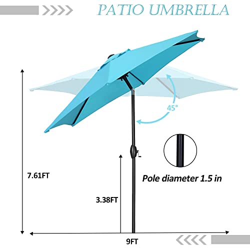HYD-Parts 9FT Patio Umbrella Outdoor Table Umbrella,Market Umbrella with Push Button Tilt and Crank for Garden, Lawn, Deck, Backyard & Pool, No Base (Blue) - color: Blue, size: Umbrella Only