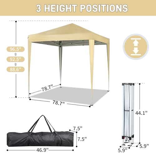 VINGLI 6.5x6.5 Pop Up Canopy Tent with Sidewalls, Outdoor Gazebo Canopy Tent, Patio Event Tents Outdoor Event Shelter for Parties (Khaki) - color: Khaki, size: 6.5x6.5