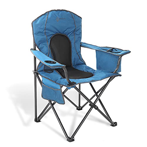 Arrowhead Outdoor Portable Folding Camping Quad Chair w/ 4-Can Cooler, Cup-Holder, Heavy-Duty Carrying Bag w/Easy Carry Shoulder Strap, Padded Armrests, Supports up to 330lbs, USA-Based Support - color: Blue