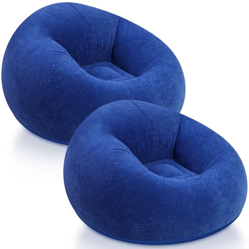 Realspring Inflatable Bean Bag Chairs Outdoor Blow up Camping Chairs Inflatable Lazy Sofa Folding Portable Bean Bag Loungers Couch for Movie Night(Dark Blue,2 Pcs) - color: Dark Blue