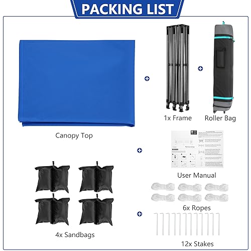 COBIZI 10x20 Heavy Duty Pop Up Canopy Tent with 6 Sidewalls Thicken Frame, Commercial Easy Up Outdoor Wedding Party Tents, All Season Waterproof Windproof with Stakes Sandbags Ropes Roller Bag, Uranus - color: Uranus, size: 10x20