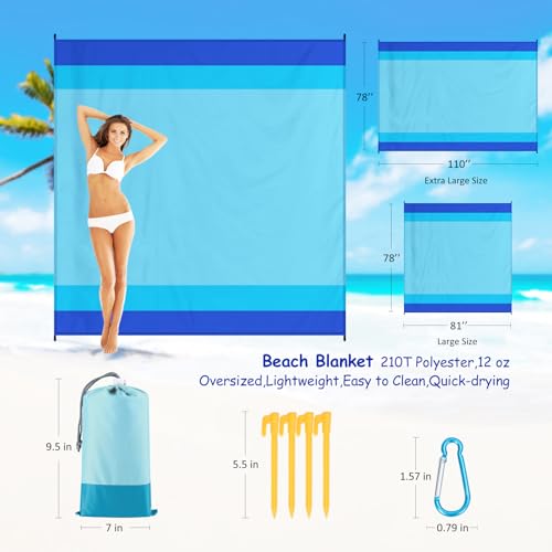 Beach Blanket Waterproof Sandproof 1-7 Adult Oversized 78 '' × 81 '' Lightweight Durable Compact Sand Free Extra Large Beach Mat for Travel Camping Hiking Picnic Blanket - color: Blue, size: 78“x81”