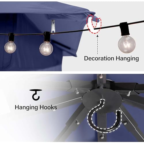LAUSAINT HOME 10'x20' Outdoor Gazebo with 100FT String Lights, Metal Heavy Duty Patio Canopy Tent with Double Roofs, Mosquito Nettings and Privacy Screens for Backyard, Garden, Lawn, Navy Blue - color: Navy Blue, size: 10'x20' With String Lights