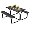 Moccha Picnic Table Bench Set - Portable Plastic Picnic Table w/Steel Frame & Wood-Like Texture, All Weather Heavy Duty Picnic Table Kit, Picnic Tables for Outdoors Garden Patio Party Dining (Black) - color: Black