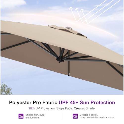 PURPLE LEAF 8 Feet Patio Umbrella Outdoor Cantilever Square Umbrella Aluminum Offset Umbrella with 360-degree Rotation for Garden Deck Pool Patio Taupe - color: Taupe, size: 8' X 8', style: Standard