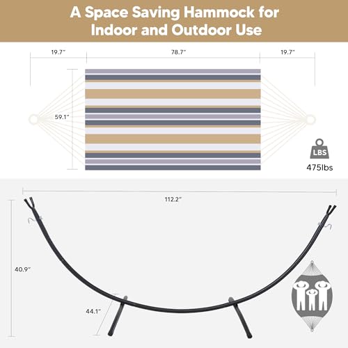 SUNCREAT 2 Person Hammock with Stand, Heavy Duty Free Standing Hammock with Stand Included, Coffee Stripes - color: Coffee White