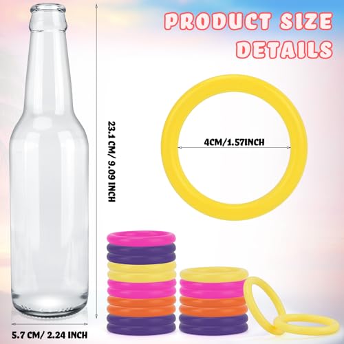 30 Pcs Ring Toss Game Carnival Game Set Include 24 Plastic Throw Rings and 6 Glass Bottles for All Occasions and Events, Summer Backyard Fun, Beach, Carnival Party Favor - color: Multicolor, size: 1.57"