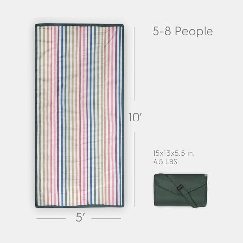 Little Unicorn 5'x10' XL Outdoor Family Picnic & Beach Blanket | Durable & Water-Resistant Fabric | Compact Fold & Easily Wipes Clean | Zipper Pocket (Chroma Rugby Stripe) - color: Chroma Rugby Stripe, size: 5 x 10