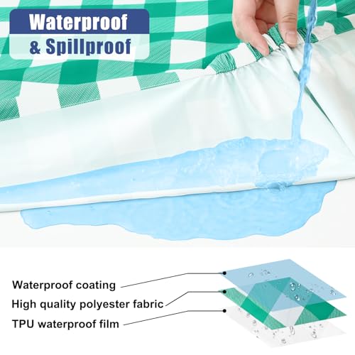 Smiry Picnic Table Cloth 2 Pack, Waterproof Elastic Fitted Tablecloths for 24x48 Rectangle Tables, Washable Polyester Buffalo Plaid Tablecloth for Camping, Dining & Outdoor (Green & White, 24" x 48") - color: Green and White, size: 24" x 48"