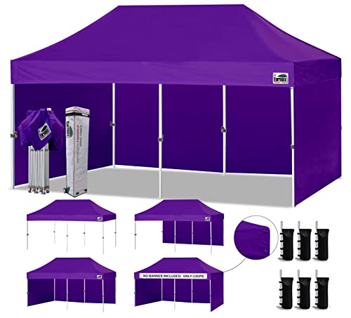 Eurmax USA 10x20 Pop Up Canopy Tent,Commercial Tent with Patented No-Tip Rolling Bag,4 Zippered Removable Walls,UV & Water Resistant Canopy Top,Heavy Duty Outdoor Gazebo,Instant Shelter(Purple) - color: purple, size: 10x20