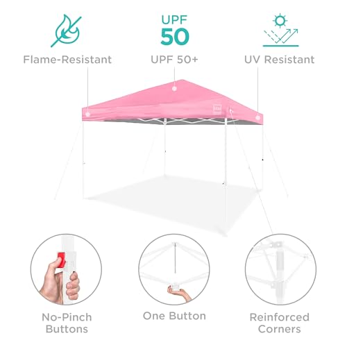 Best Choice Products 10x10ft Pop Up Canopy Tent, Outdoor Shade, 1 Person 1 Minute Set Up, Carry Case, 4 Weight Bags - Pink/White - color: Pink/White, size: 10x10ft