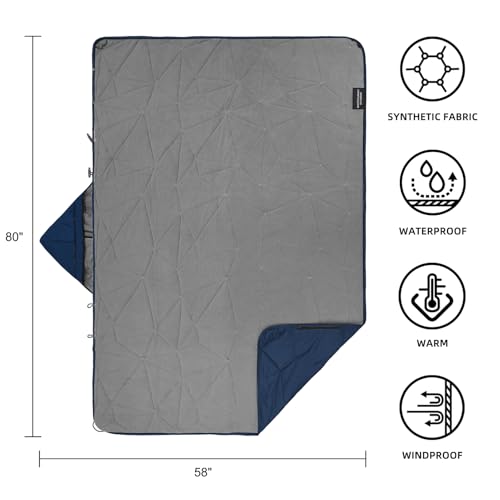Large Outdoor Waterproof Blanket Extra Thick Fleece Stadium Blanket for Camping, Car, Pet, Picnics - Windproof, Wearable, Machine Washable 80" x 58" (Deep Blue,Hooded) - color: Hooded-deep Blue