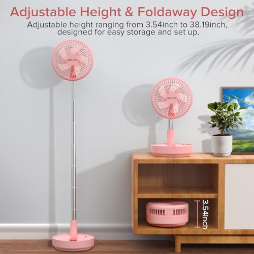 Belife X8 Portable Fan, 7200mAh Battery Powered Rechargeable, Oscillating USB Desk Floor Fan with Remote, Foldable Telescopic Fan for Home Bedroom Sleeping Office Camping Travel, 7.7" (Pink) - color: Pink, style: Oscillating