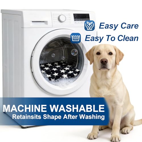 Washable Dog Bed Mat With Anti-Slip Bottom, Deluxe Plush Memory Foam Crate Pad & Waterproof Outdoor Kennel Mat For Dogs & Cats-Durable Crates Beds, Large Medium Small Puppy Size 24" x 18",Blue - color: Blue-Star, size: Upgraded S（24" L x 18" W x 1.5" Th）