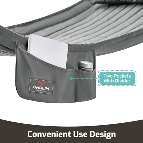 CHULIM Double Quilted Fabric Hammock with Hardwood Spreader Bars and Pillow 450 LBS Capacity 2 Person Large Hammock for Outdoor Patio Backyard Poolside - Dark Grey - color: Dark Grey