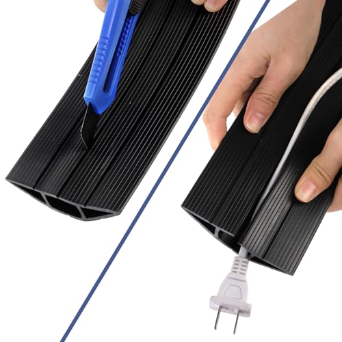 10 Feet Floor Cord Cover, Soft Extension Power Cable Protector to Organize and Protect Wire on Floor, Heavy Duty PVC Duct Easy to Unroll, Prevent Trip Hazard for Home Office or Outdoor